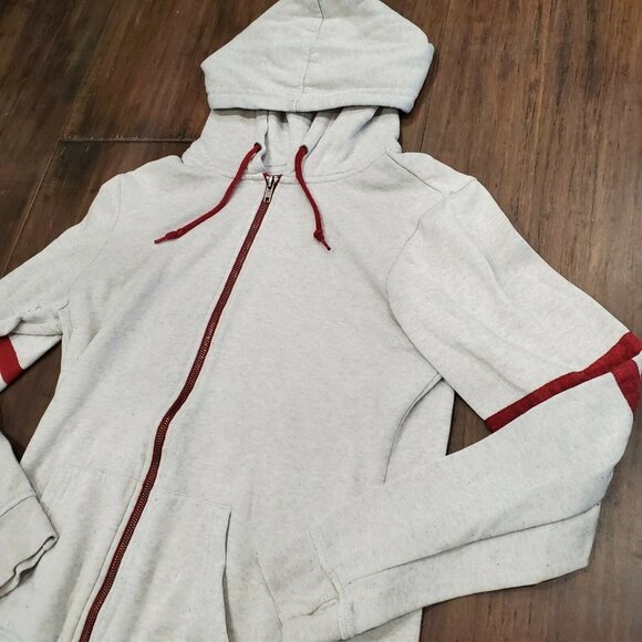 ZINE Gray and burgundy Full Zip Hoodie Sweatshirt  Sz: M Light weight summer - Picture 2 of 8